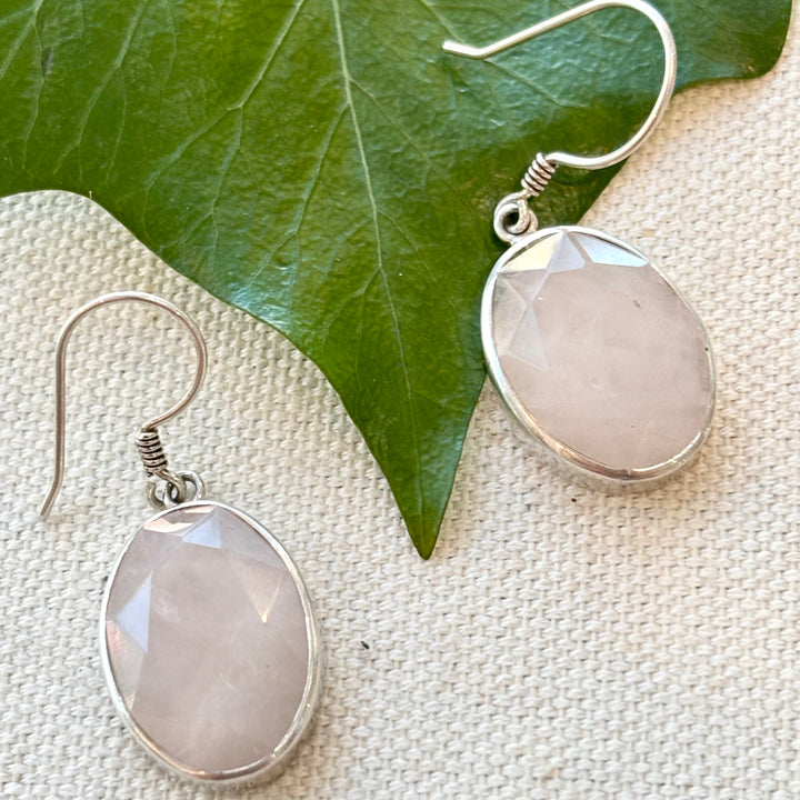 Sterling Silver Rose Quartz Faceted Drop Earrings