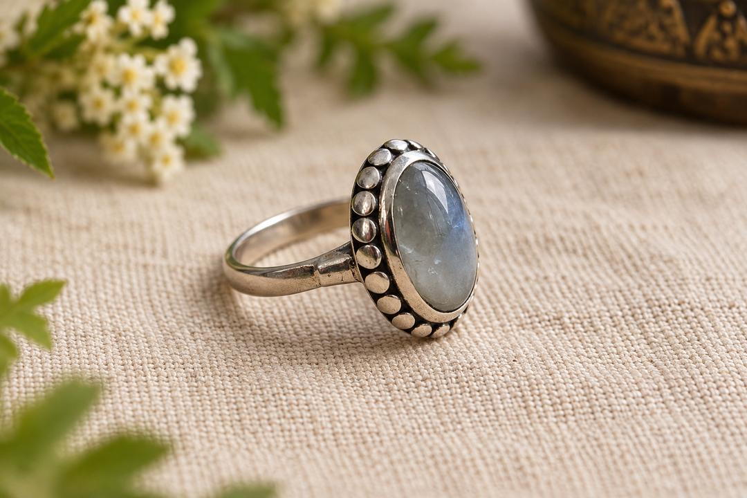 Oval Grey Moonstone Sterling Silver Ring