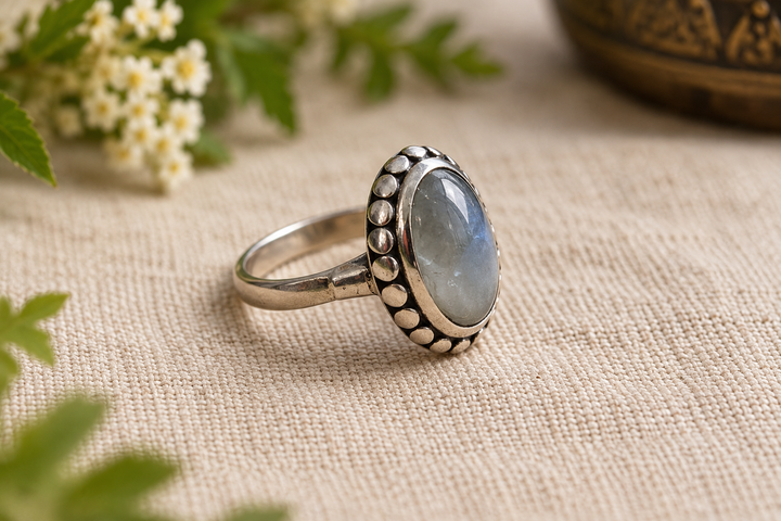 Oval Grey Moonstone Sterling Silver Ring