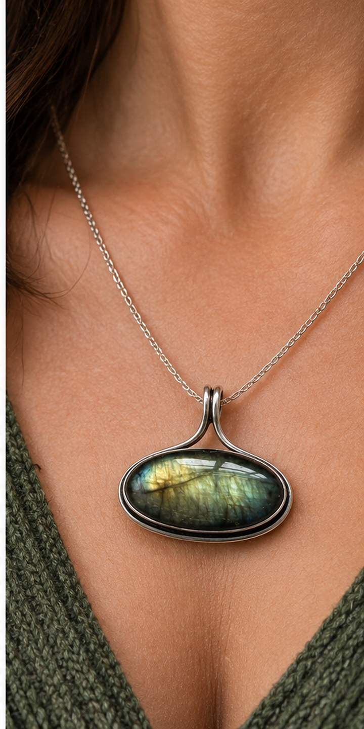 Labradorite Sterling Silver Oval Pendant