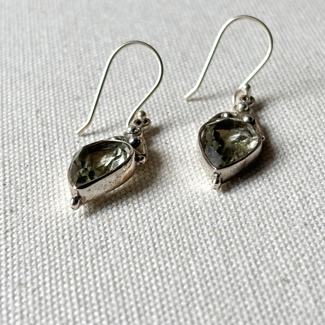 Sterling Silver Green Amethyst Drop Earrings