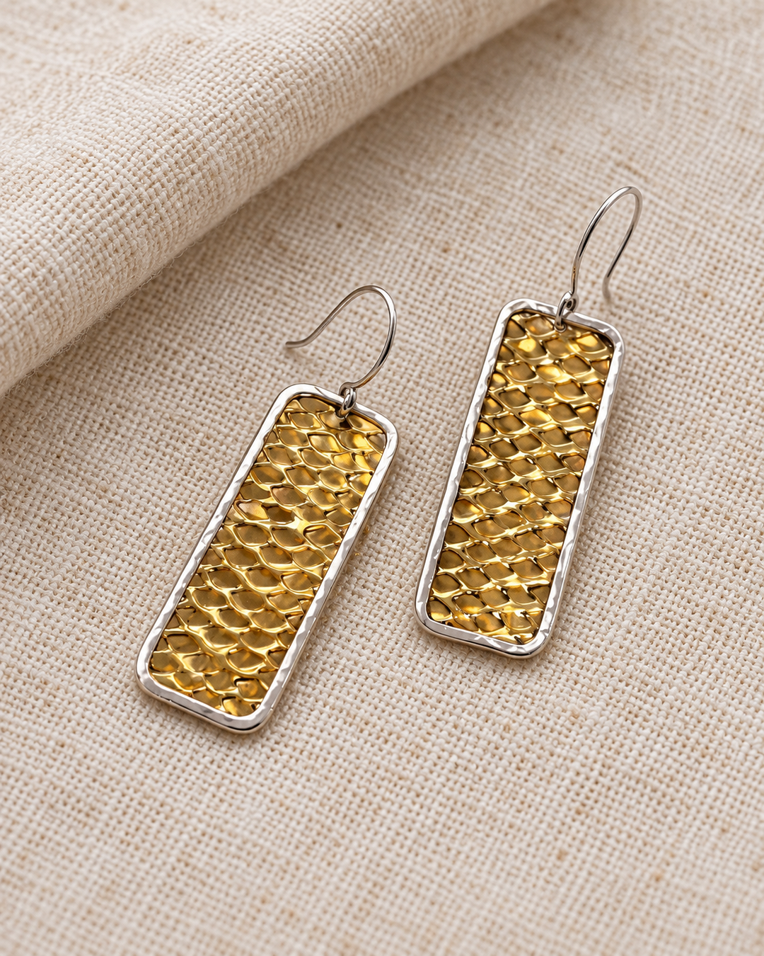 Handmade Sterling Silver & Brass Textured Drop Earrings