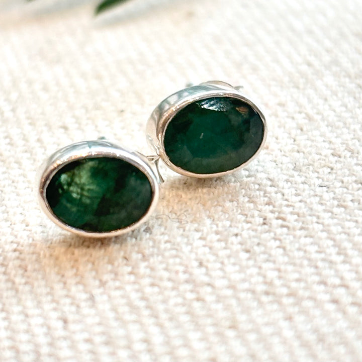 Sterling Silver Emerald Stud Earrings
