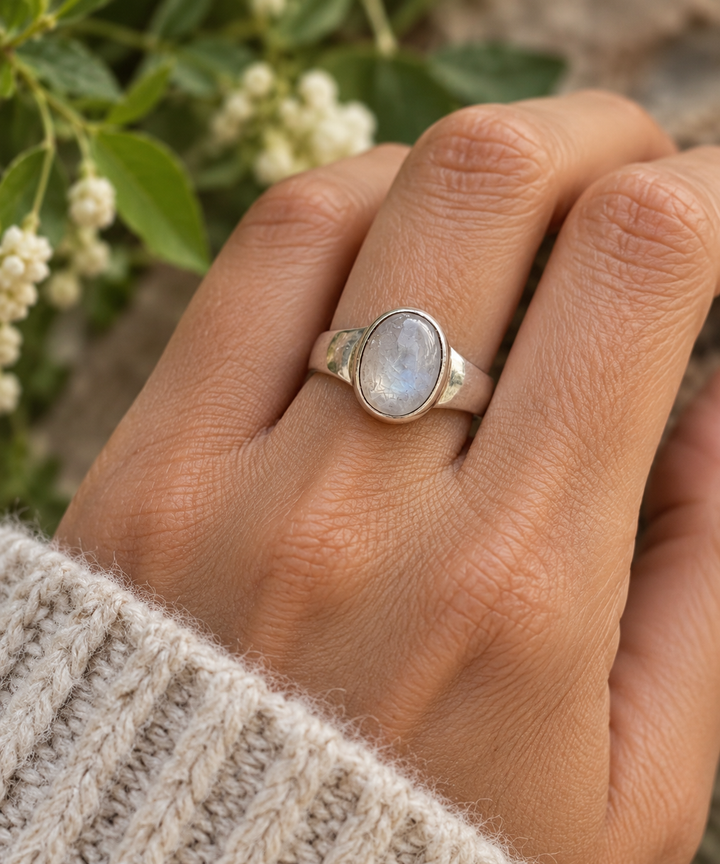 Oval Moonstone Sterling Silver Ring – Size N