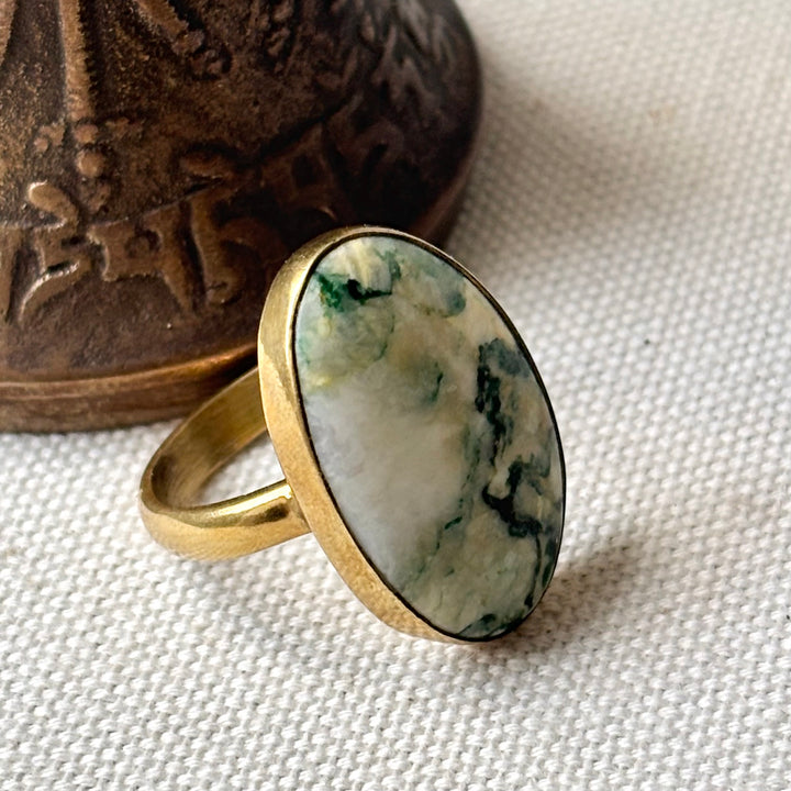 Handmade Tree Agate Panchadhatu Ring – Size M