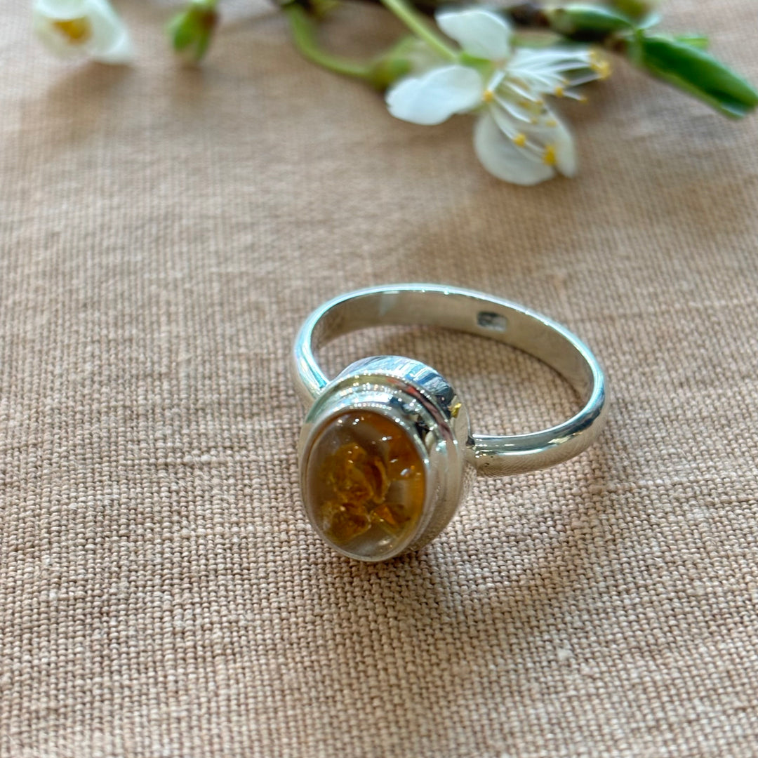 Amber Silver Ring – Oval Amber Sterling Silver Ring