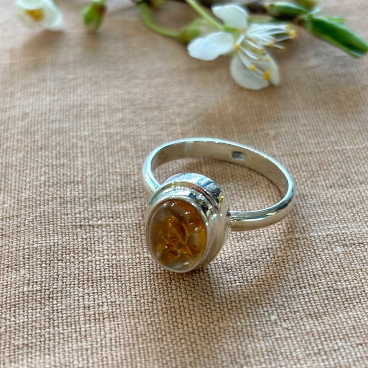 Amber Silver Ring – Oval Amber Sterling Silver Ring