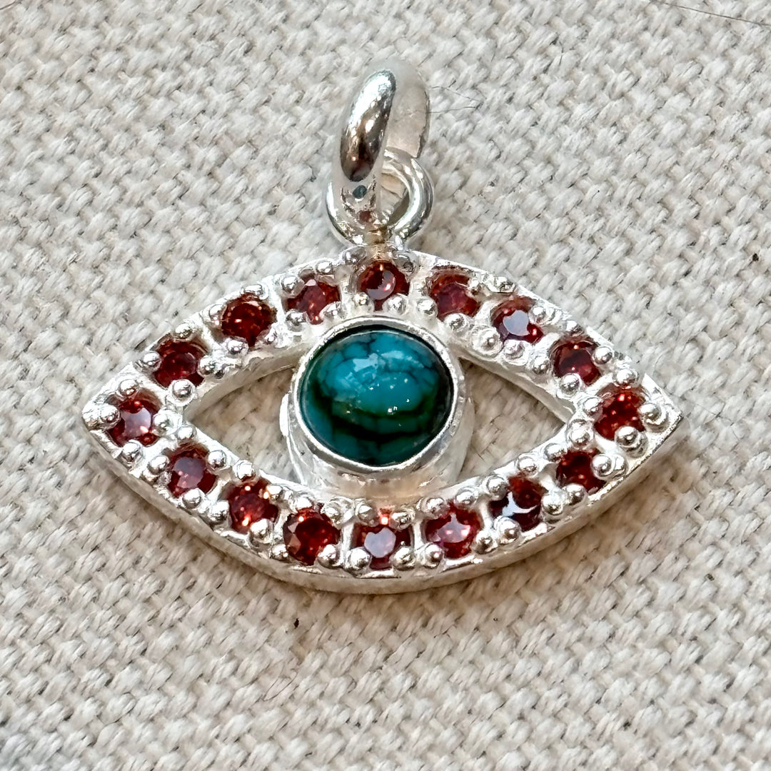Turquoise & Purple Zircon Evil Eye Silver Necklace – 18 Inch Chain