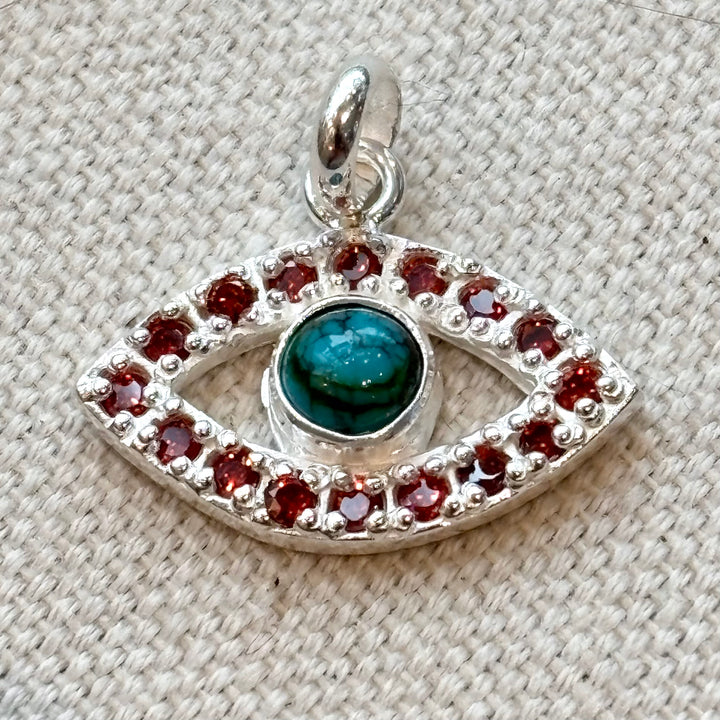 Turquoise & Purple Zircon Evil Eye Silver Necklace – 18 Inch Chain