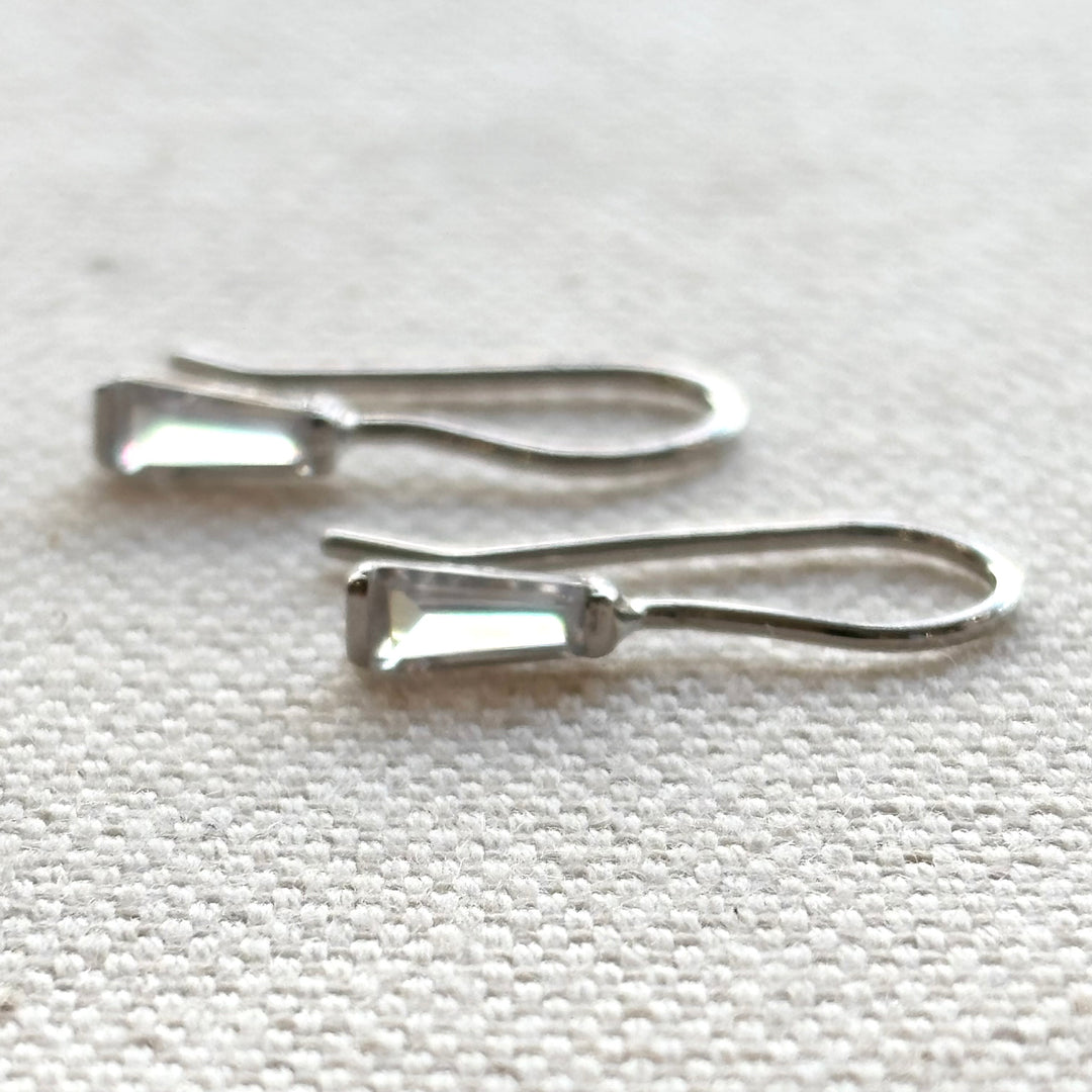 Dainty baguette crystal sterling silver earring