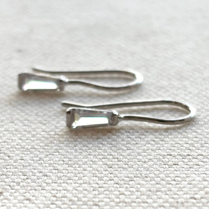 Dainty baguette crystal sterling silver earring