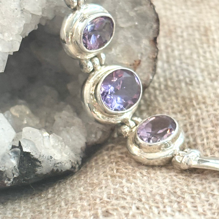 Amethyst Three Stone Silver Bracelet