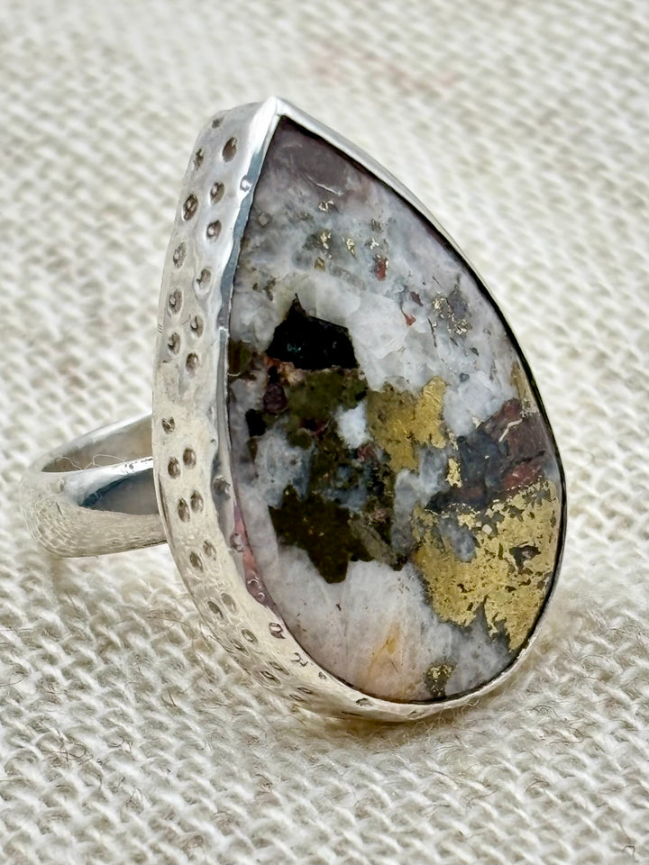 Golden Pyrite in Quartz Statement Ring