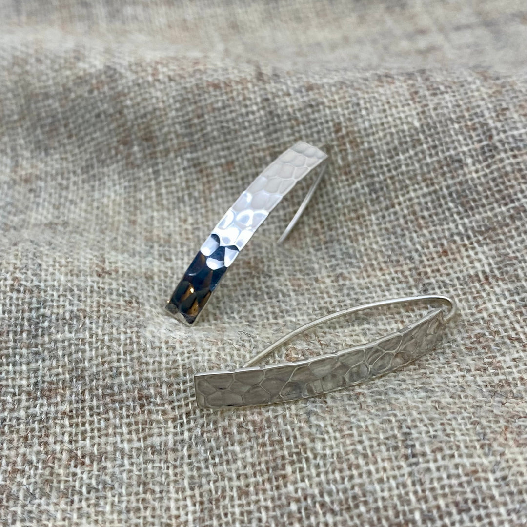 Hand Hammered Silver Bar Earrings