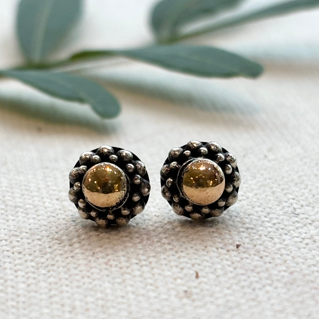 Handmade Gold Dome Floral Stud Earrings – 8mm
