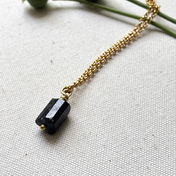 Natural Black Tourmaline Necklace – Gold Plated Stainless Steel Chain