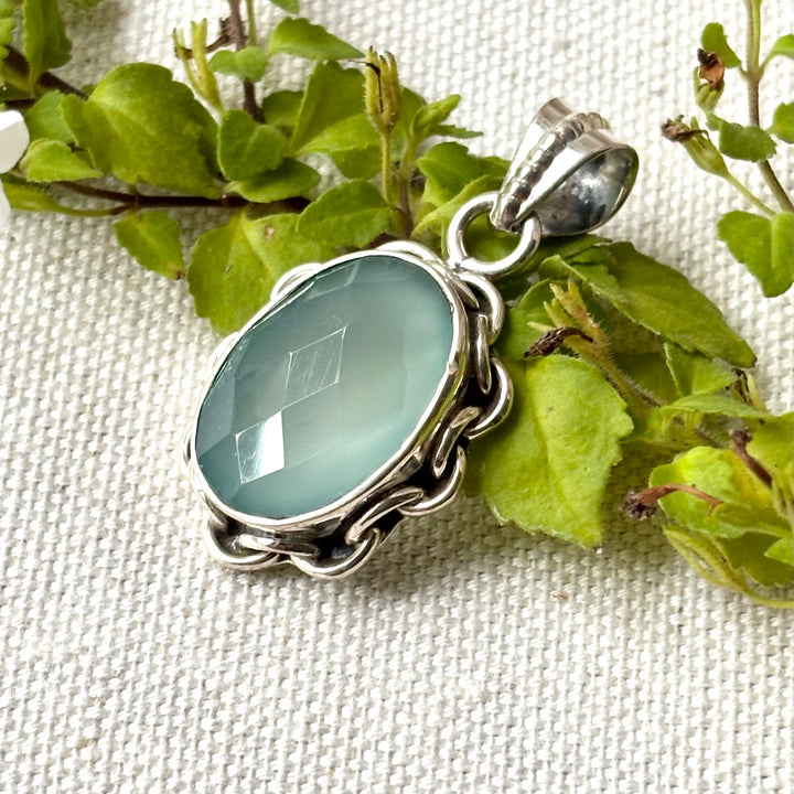 Aqua Chalcedony Sterling Silver Pendant