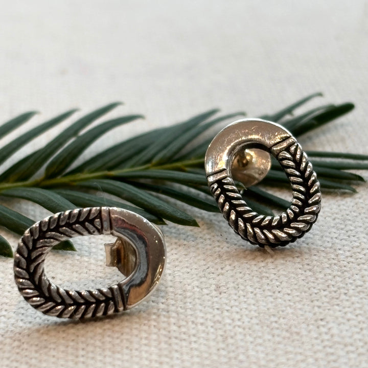 Sterling Silver Rope Oval Stud Earrings