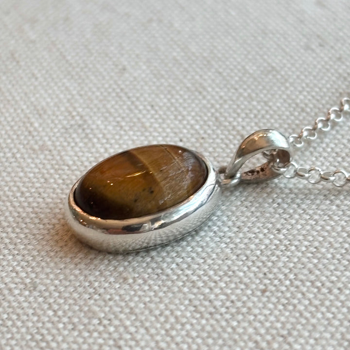 Tiger’s Eye Silver Necklace – 18 Inch Chain