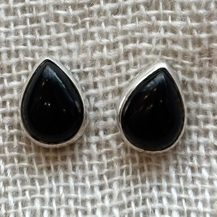 Sterling Silver Black Onyx Teardrop Stud Earrings