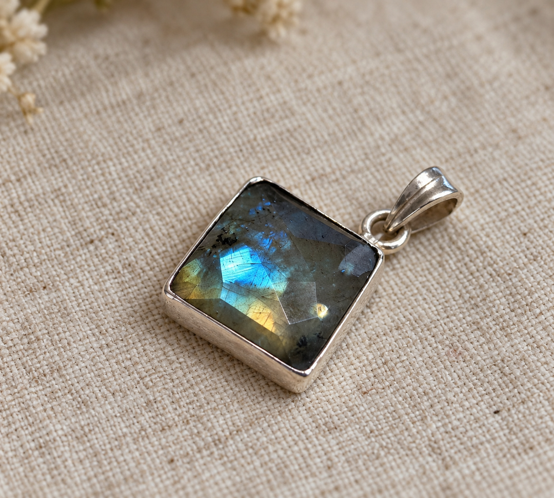 Square Labradorite Silver Pendant