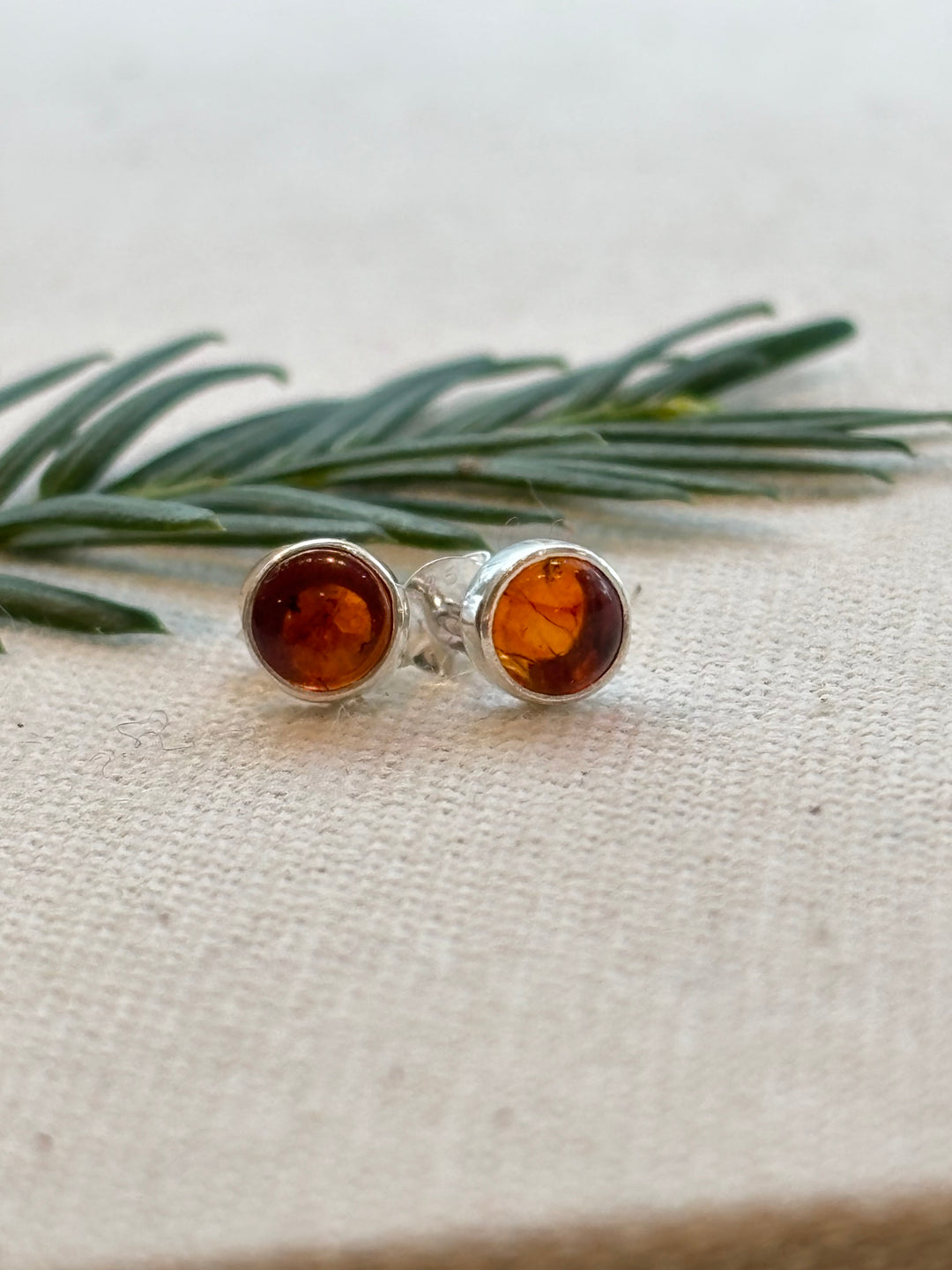 Sterling Silver Amber Stud Earrings