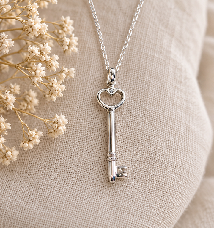 Sterling Silver Heart Key Necklace – New Beginnings