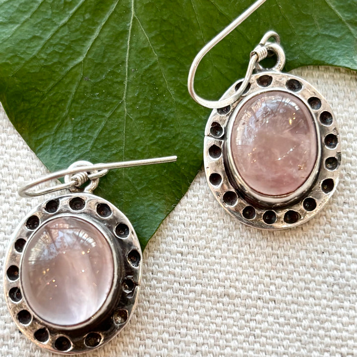 Sterling Silver Rose Quartz Rustic Drop Earrings
