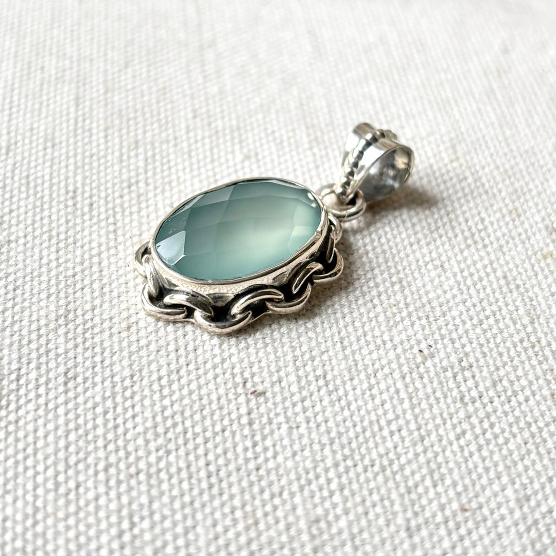 Aqua Chalcedony Sterling Silver Pendant