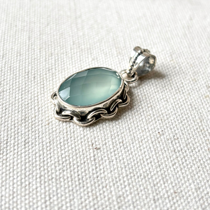 Aqua Chalcedony Sterling Silver Pendant