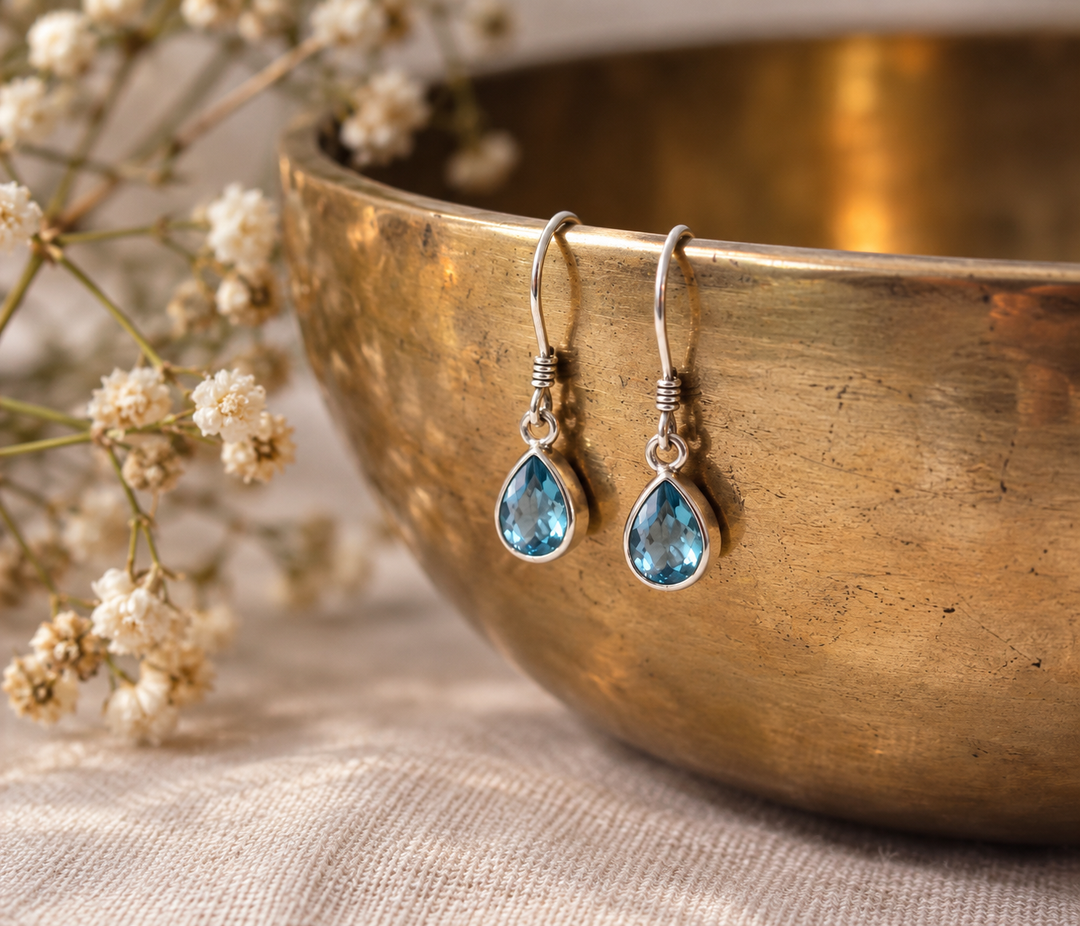 Blue Topaz Teardrop Sterling Silver Earrings