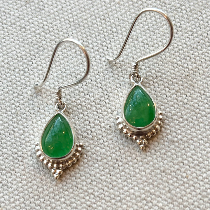 Green Jade Teardrop Silver Earrings
