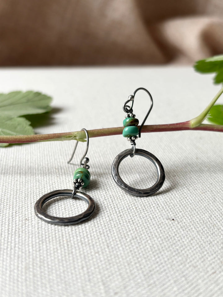 Oxidised Silver Turquoise Circle Drop Earrings