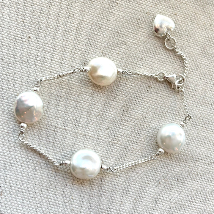 Baroque Pearl Sterling Silver Bracelet with Heart Charm