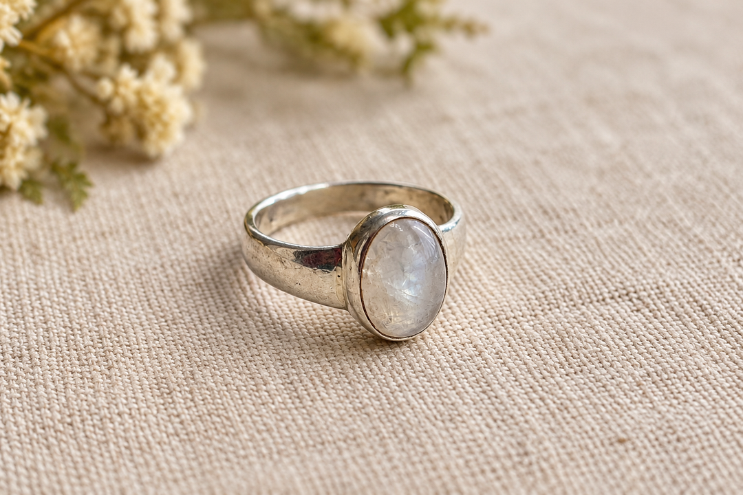 Oval Moonstone Sterling Silver Ring – Size N