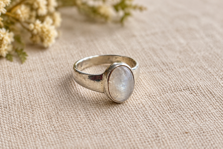 Oval Moonstone Sterling Silver Ring – Size N