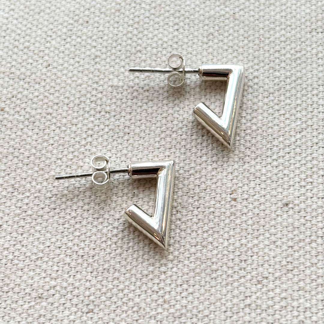 Sterling Silver V Shape Stud Earrings