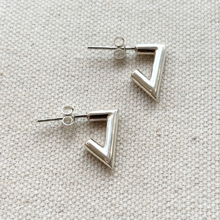 Sterling Silver V Shape Stud Earrings