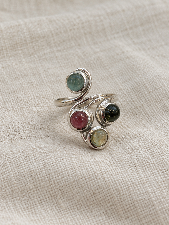 Multicoloured Tourmaline Sterling Silver Swirl Ring