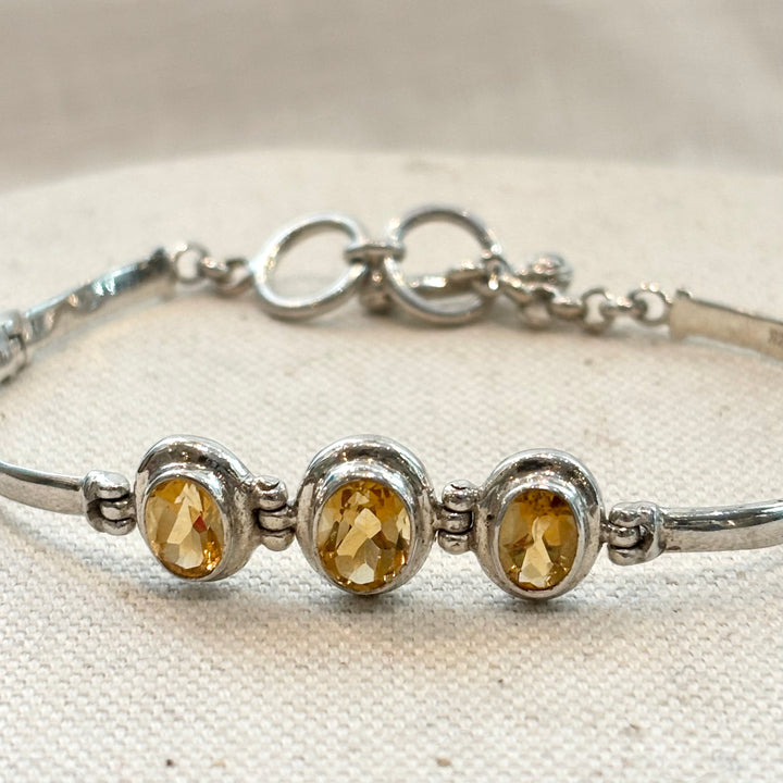 Citrine Triple Stone Bracelet in Sterling Silver
