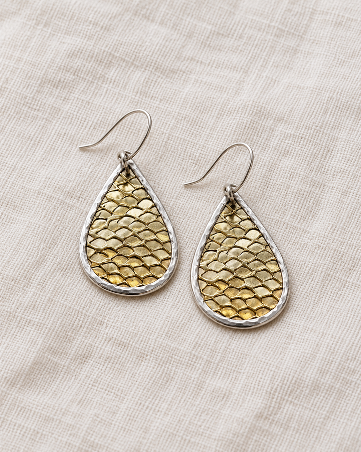Handmade Sterling Silver & Brass Textured Drop Earrings