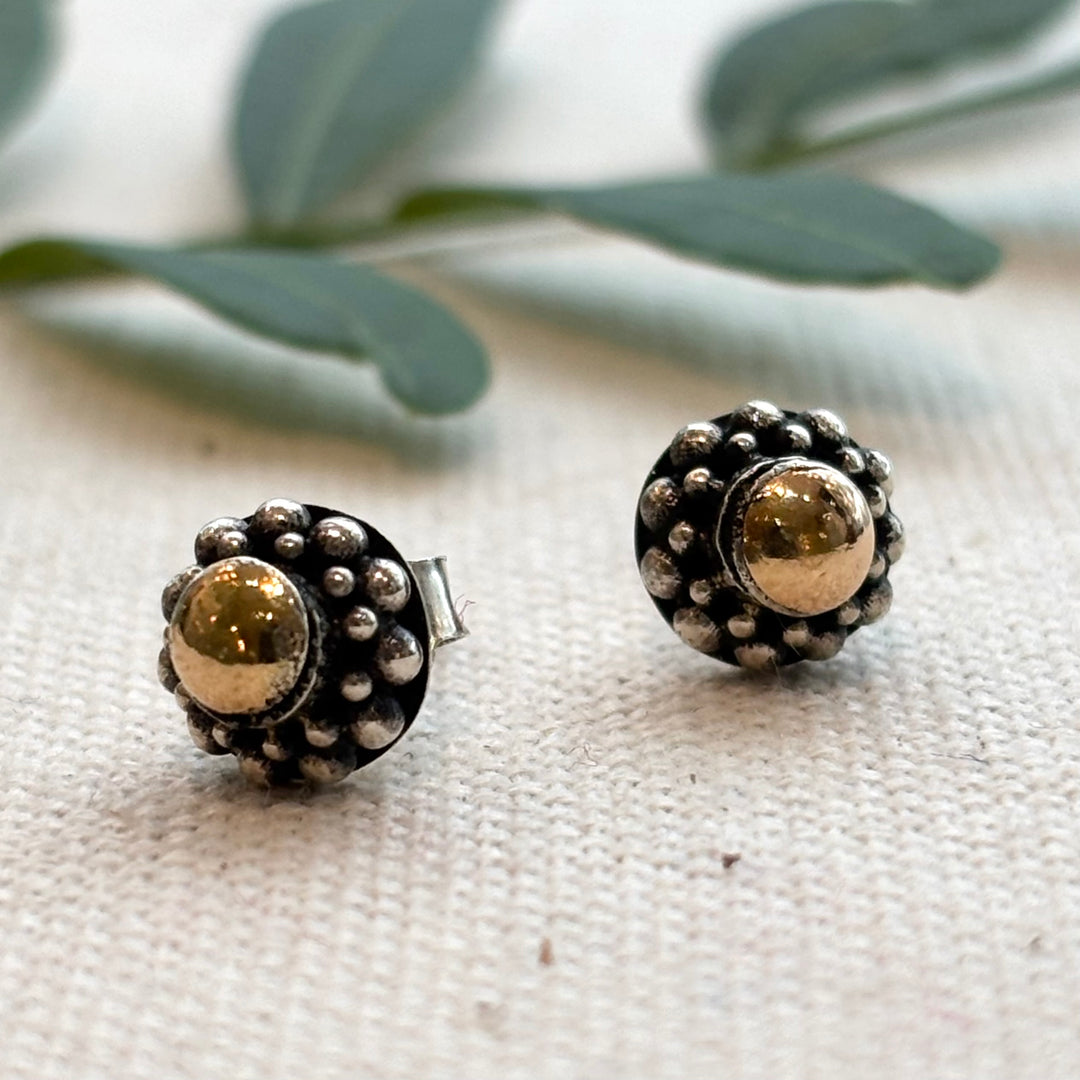 Handmade Gold Dome Floral Stud Earrings – 8mm
