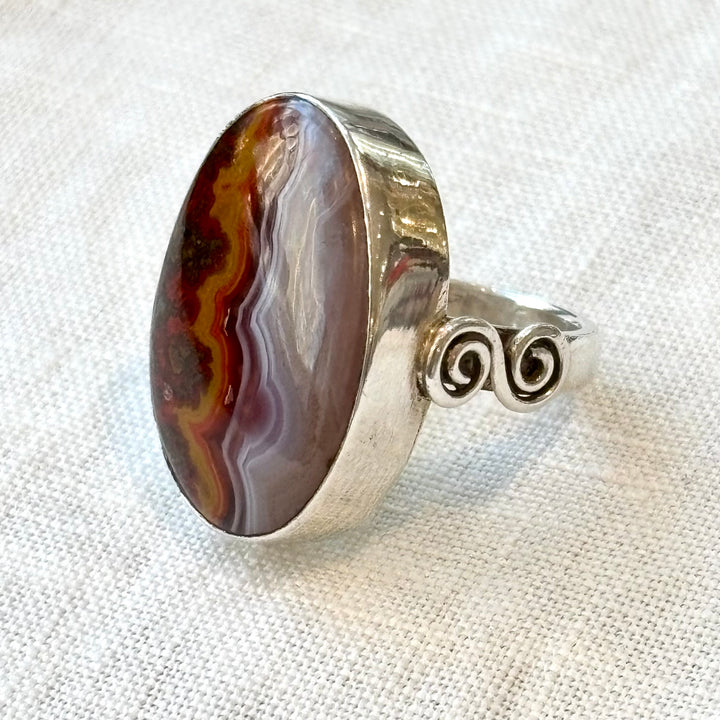 Sunset Banded Agate Silver Ring - Size L.5