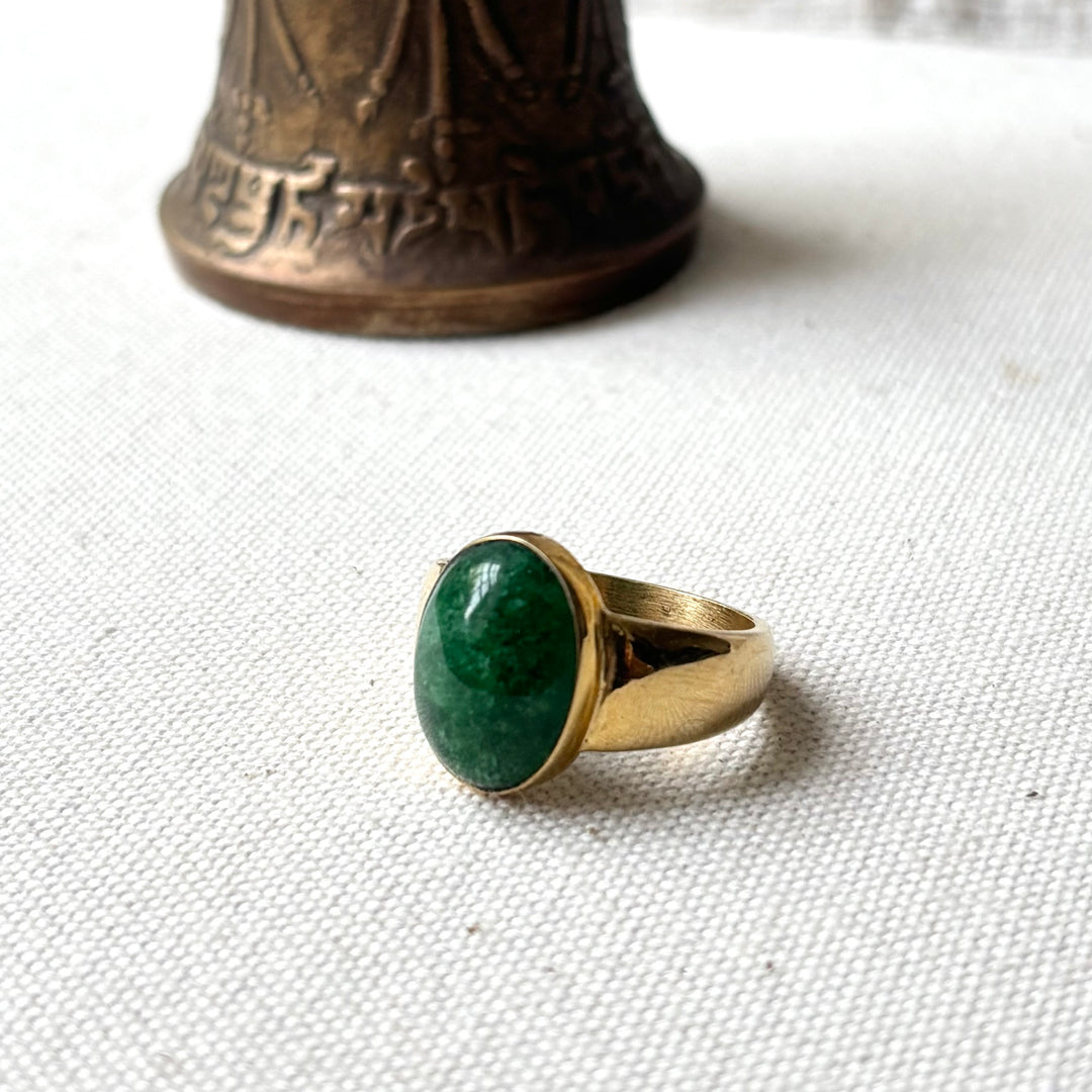 Handmade Green Aventurine Panchadhatu Ring – Size S