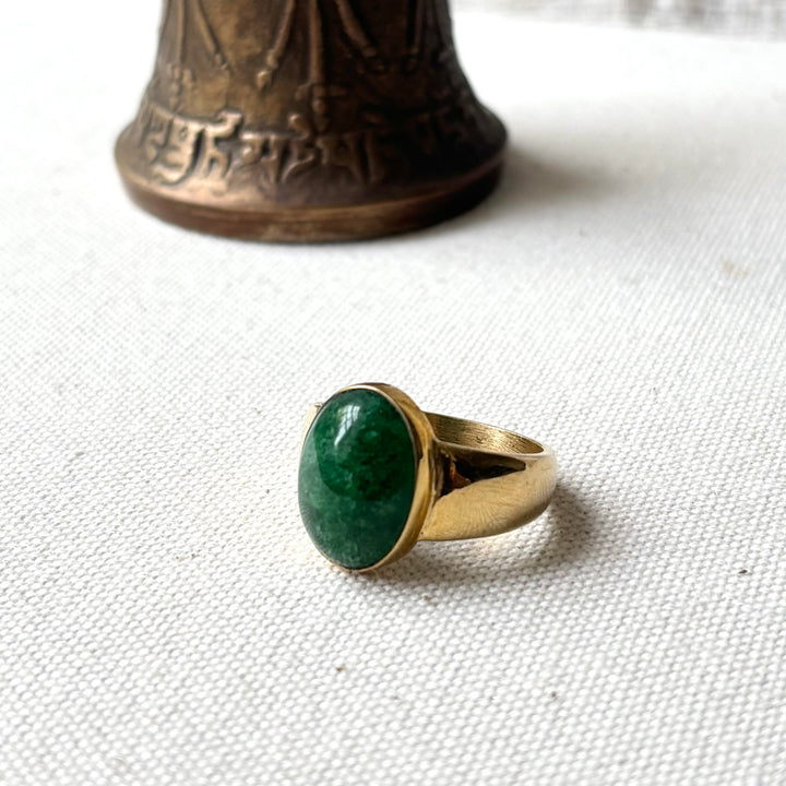 Handmade Green Aventurine Panchadhatu Ring – Size S