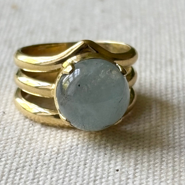 Aquamarine Cabochon Panchadhatu Ring – Handmade. Size L