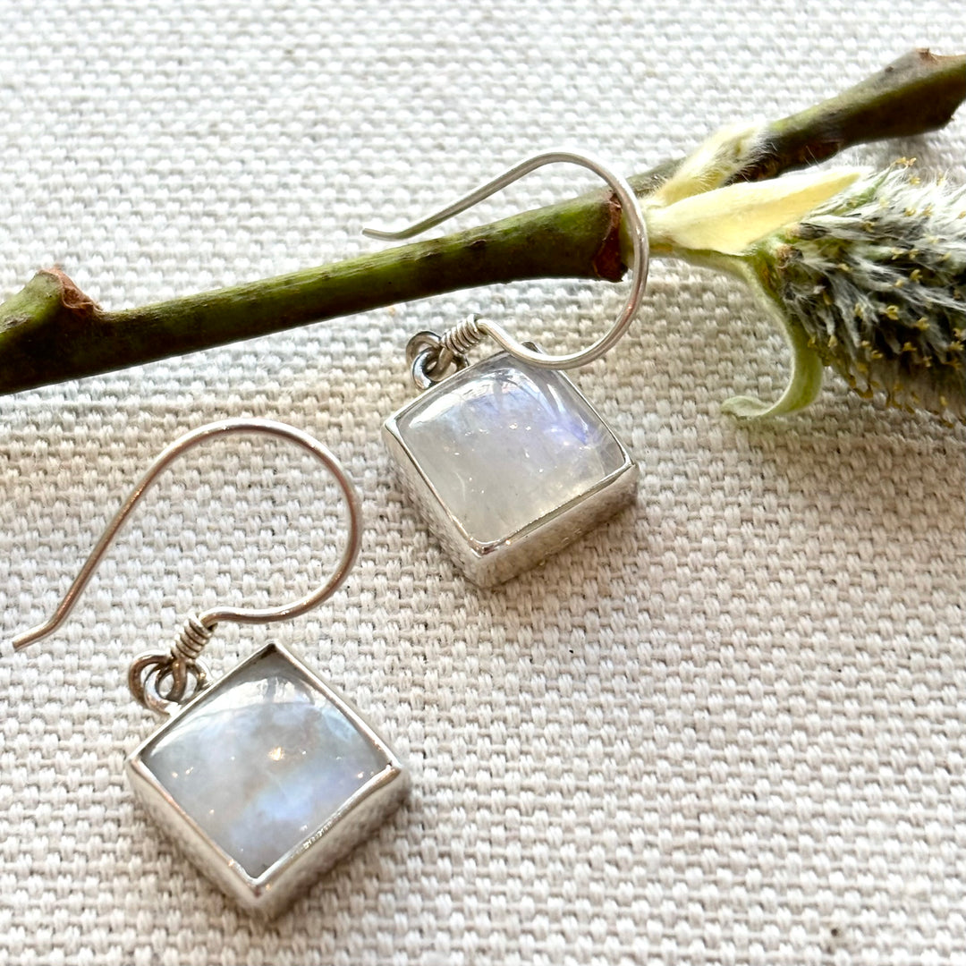 Simple Square Moonstone Earrings