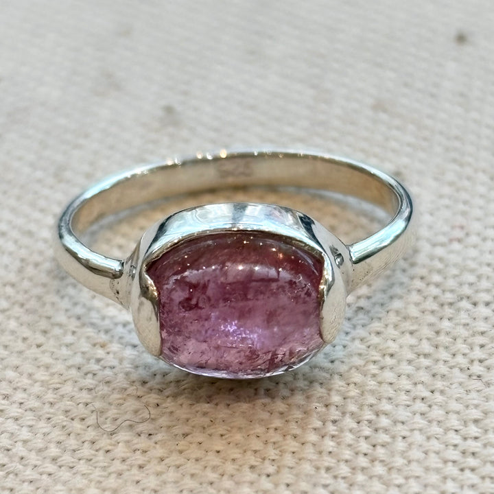 Pink Tourmaline Silver Ring – Size L