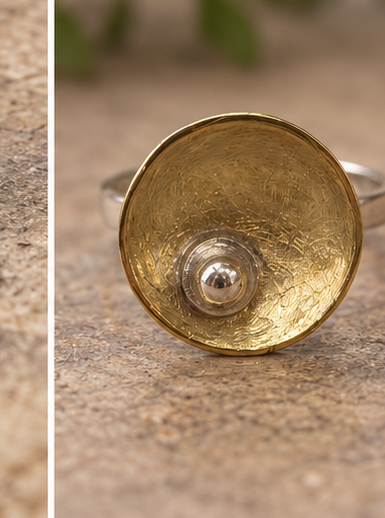 Handmade Sterling Silver and Brass Dish Ring
