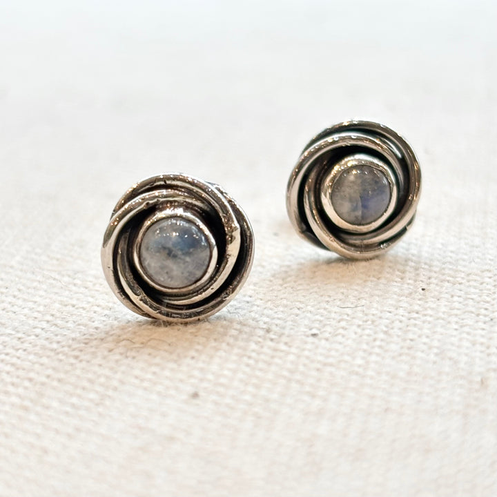 Sterling Silver Moonstone Spiral Stud Earrings – 8mm